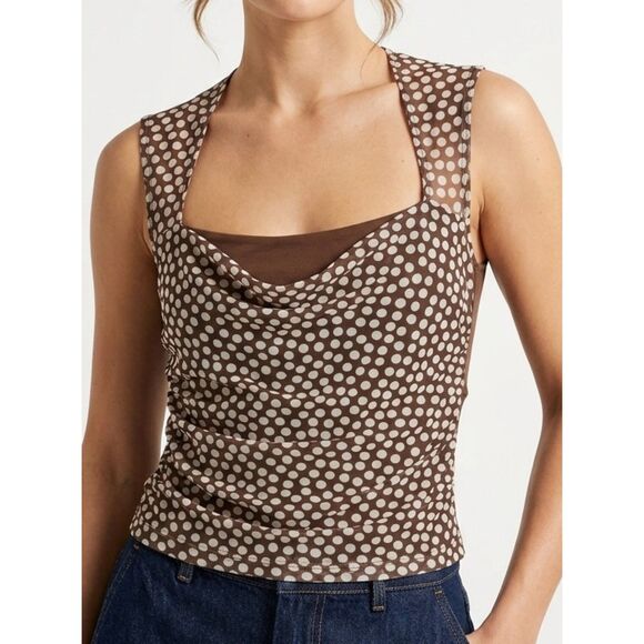 Abercrombie & Fitch Tops - Abercrombie & Fitch Brown Polka Dot Sheer Mesh Tank Top Size S Small